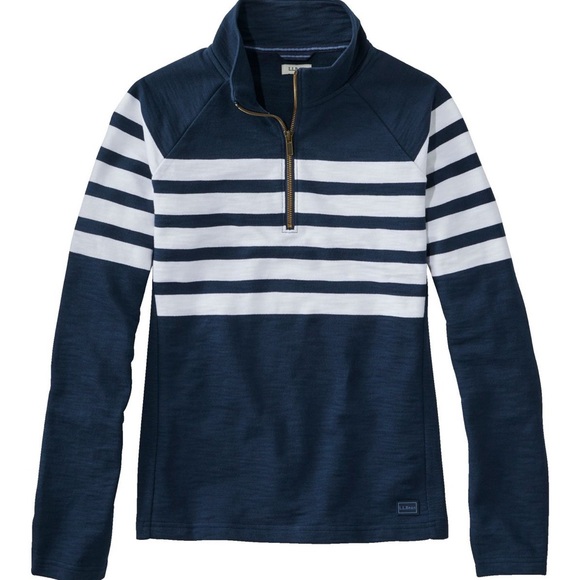L.L. Bean Tops - L.L. Bean Women's Peaks Island Quarter-Zip Pullover, Navy and White Stripe